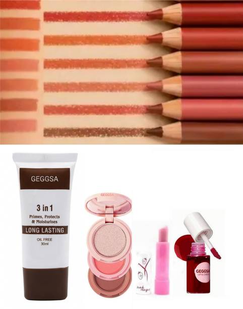 Geggsa LipLiner with Primer and 3in1 Blusher&Highlighter and Lip Balm and Tint