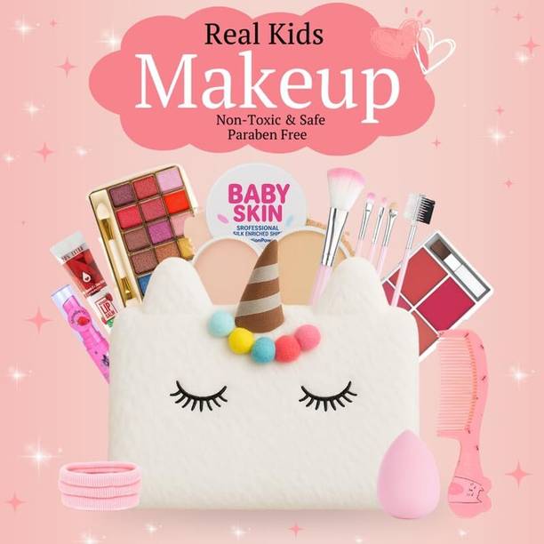 Linivya Makeup Kit for Girls – 18-Piece UniGlow White Fur Bag, Safe & Fun for Ages 6–17