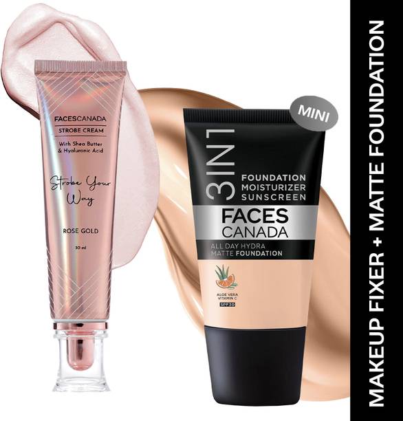 फेसेस कनाडा Rose Gold Strobe Cream (30ml)+ Rose Ivory Hydra Matte Mini Foundation (18ml)