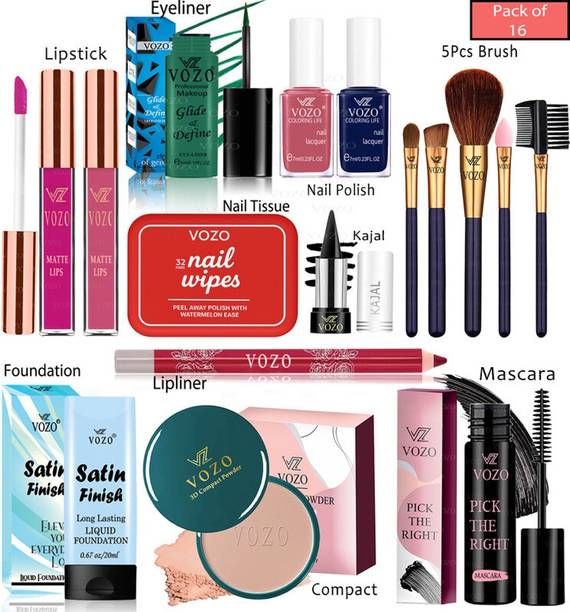 VOZO Professional Makeup Kit 16 Pcs | Lip, Eye & Nail Essentials Combo 171