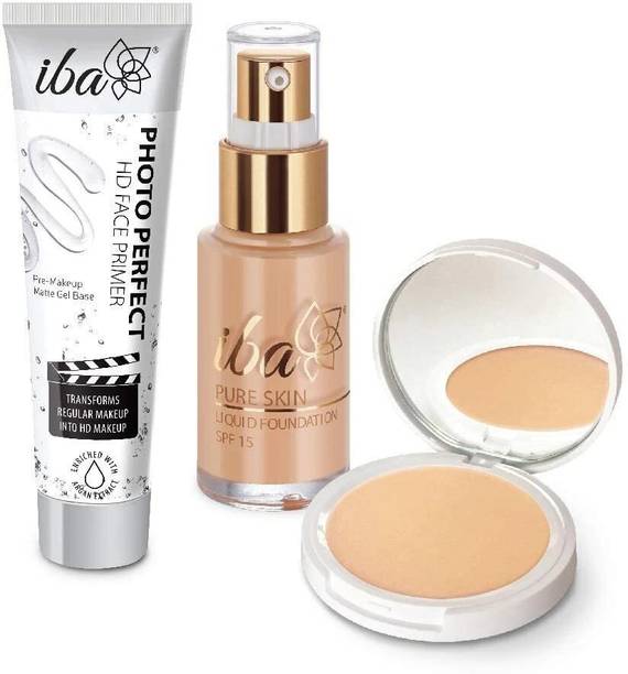 Iba Foundation + Compact + Primer Face Makeup Combo for Wheatish Skin Tone (Golden Beige)