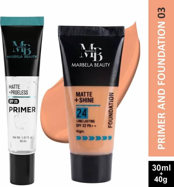 MARBELA BEAUTY Matte+Shine Liquid Foundation & Primer Combo for Girl/Women, Lightweight Makeup