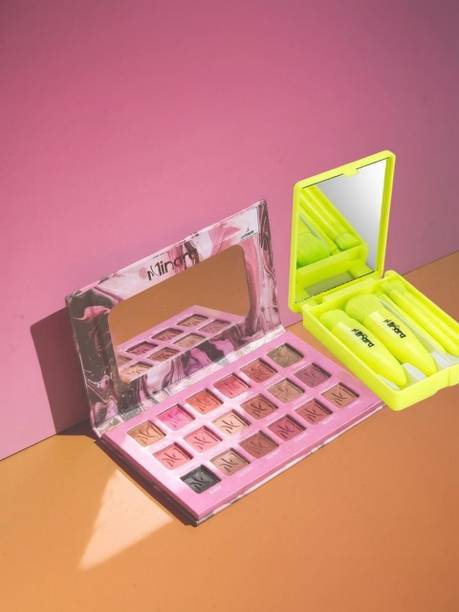 MINARA All in one Makeup Kit 18 color Eyeshadow (Rose) with 5 Makeup Brushes (Green)