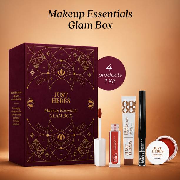 Just Herbs Makeup Glam Kit with Lip Balm, Foundation, Liquid Lipstick, Cheek Tint & Kajal