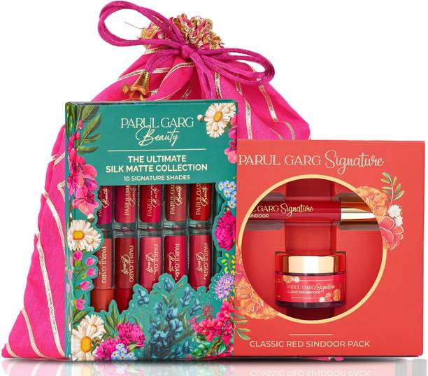 Parul Garg Festive Shringar Gift Pack with Sindoor, 10-in-1 Lipsticks & Potli