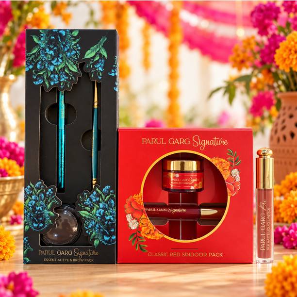 Parul Garg Soft Festive Glam Trio | Brown 3-in-1 Kajal, Sindoor & Fire Lily Liquid Lipstick