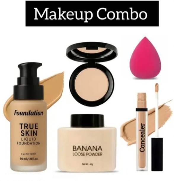 GLOW IT Combo Of Liquid Foundation, Compact, Banana Loose Powder, Concealer & Blender