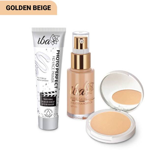 Iba Foundation + Compact + Primer Face Makeup Combo for Wheatish Skin Tone (Golden Beige)