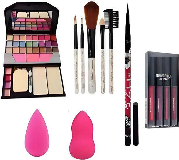 TUMR 6155 Makeup Kit With 36h Eyeliner, Mini Lipstick,5pc. Brush 2 Puff