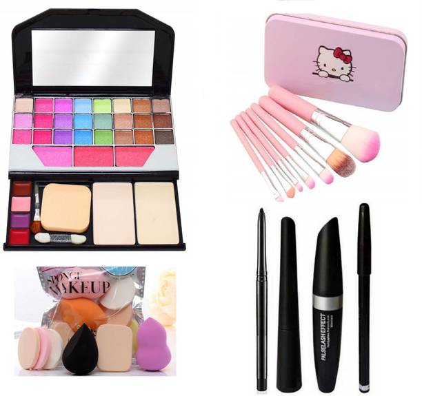 MY TYA Color Icon Fashion Makeup Kit for Girls + Makeup Brushes + Kelli Makeup Sponges + EyeLiner & Kajal & Mascara & Eye Brow Pencil (4in1)