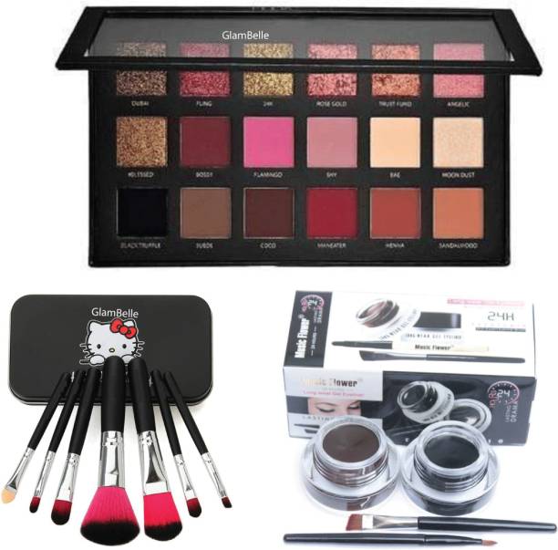 glambelle Rose Gold 18 color Eyeshadow ,Hello Kitty Makeup Brush(black) , Gel Eyeliner