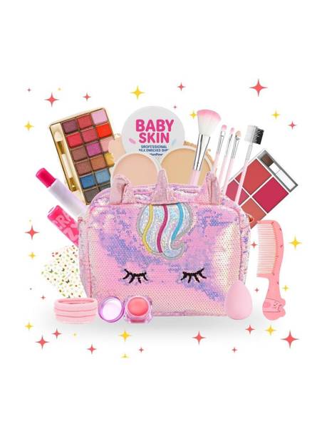 Linivya Kids Makeup Kit – 20-Piece Unicorn Bag Set, Non-Toxic & Safe for Ages 6–17