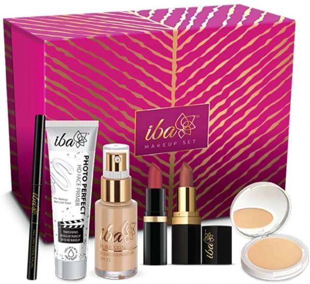Iba Makeup Gift Set for Women (Medium) Foundation, Compact, Primer, Lipsticks, Kajal