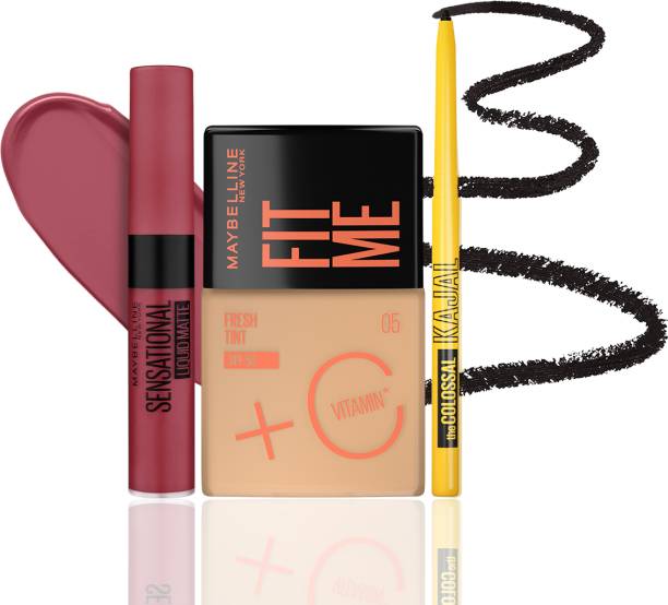 MAYBELLINE NEW YORK Ananya's Makeup Essentials: Fit Me Tint 05 + Colossal Kajal + SLM Touch of Spice