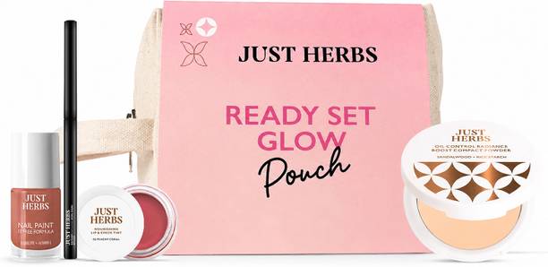 Just Herbs Ready Set Glow Party Ready Travel Friendly Perfect Gift Makeup Kit Pouch (Pack of 4)