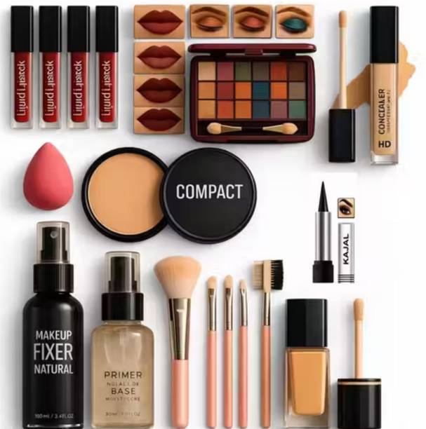 swenky eyeshadow with fixer primer foundation concealer compact & makeup brush