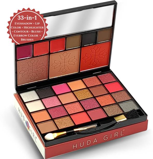Huda Girl BEAUTY Swiss Edition Professional Makeup Kit For Girls ( Eyeshadow, Blusher, Highlighter, Concealer, Lipstick, Eyebrow Powder) All in One Combo Make up Palette