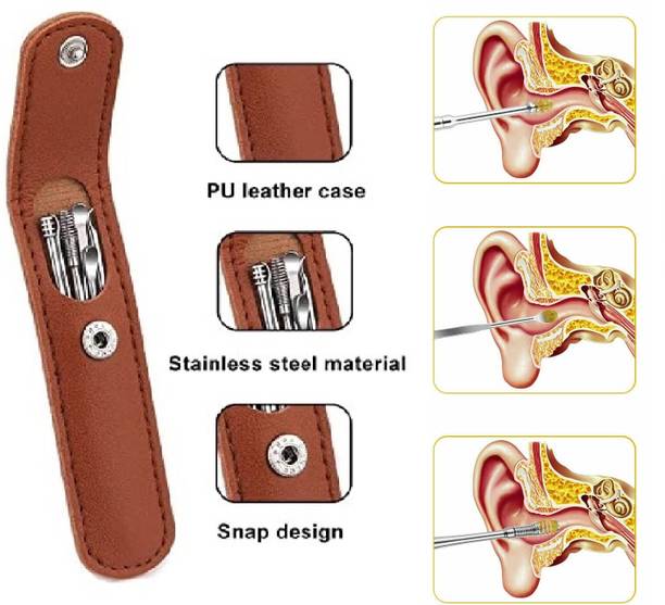 Taxila 6 Pcs Set Steel Ear Wax Removal Ear Cleaning Tools With PU Leather Storage Electric Ear Cleaner