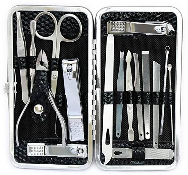 QEQEQ Professional-12Piece Stainless Steel Nail Care Mani Kit with Leather Travel Case
