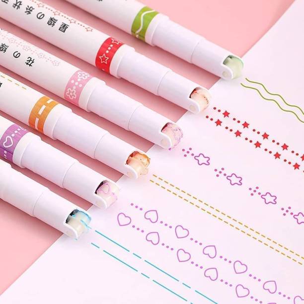 Porquepine 6Pcs Curve Highlighter Pen Set Underline Markers Color for Adults & Kids Drawing