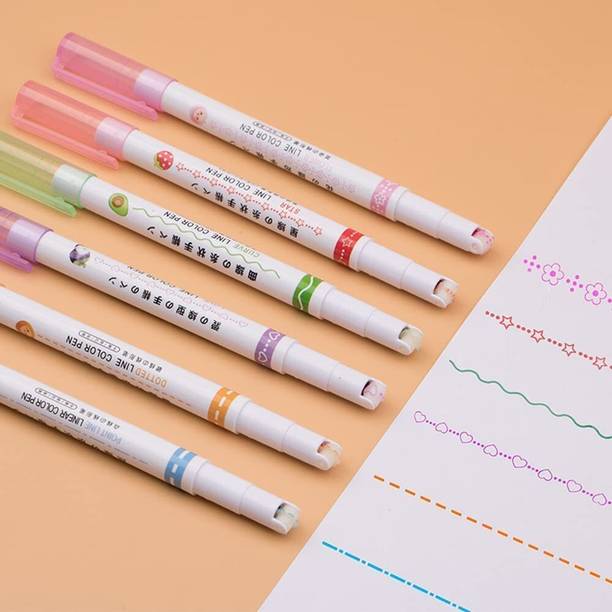 KUMAR CURVE LINEAR PENS, PACK OF 6 PCS HIGHLIGHTER PEN Marker (Pack of 6, Multicolor)