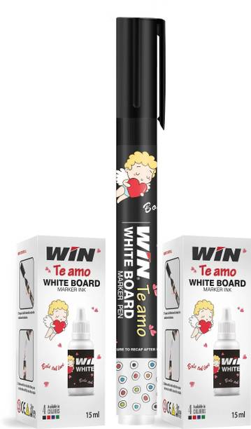 win te amo white board marker 10 pcs black ink 2 bottles easily eraseable refillable upto 20 times ideal school office business use budget friendly