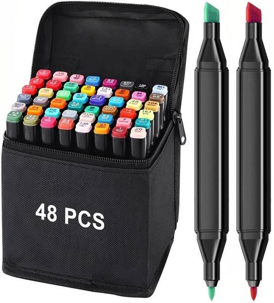INDIWARRIOR Marker sketch Pen Set 48 Shades Dual Tip Art for Kids & Artists with Carry Bag