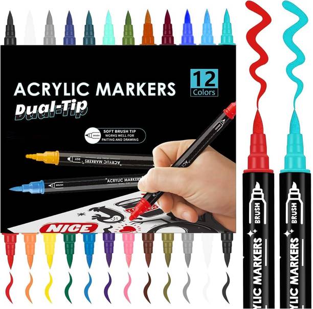 Harinder Dual Tip Acrylic Brush Marker Set for Kid & Adult-Art & Craft 12 Pen = 24 Shades