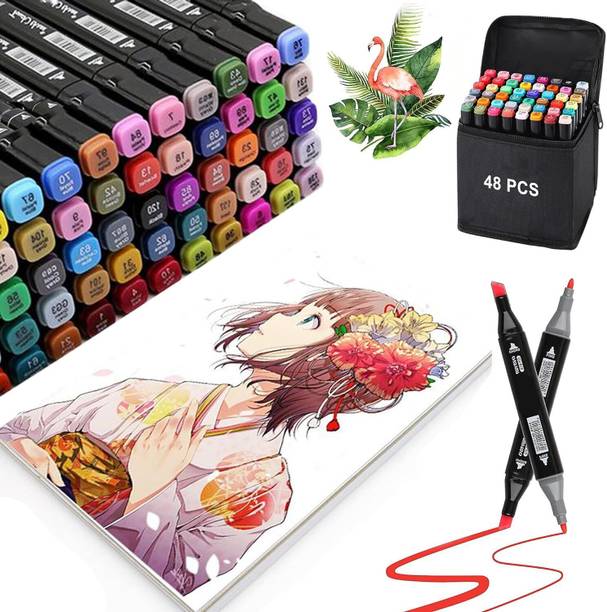 Giyanza Painting Sketching Drawing Non Toxic Twin Head Permanent Colouring Markers Sketch Pens Nib Nib Sketch Pens