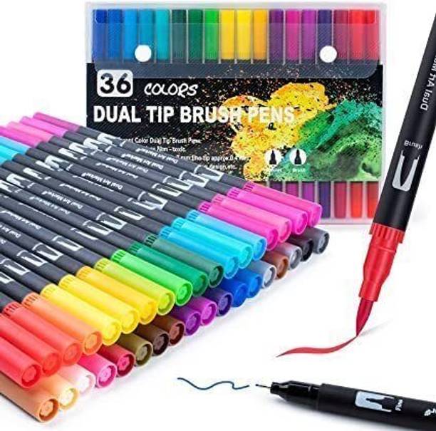 Soucolor 36 Pcs Dual Tip Brush Pen Markers , Colors Markers Pens For Kids and Adults