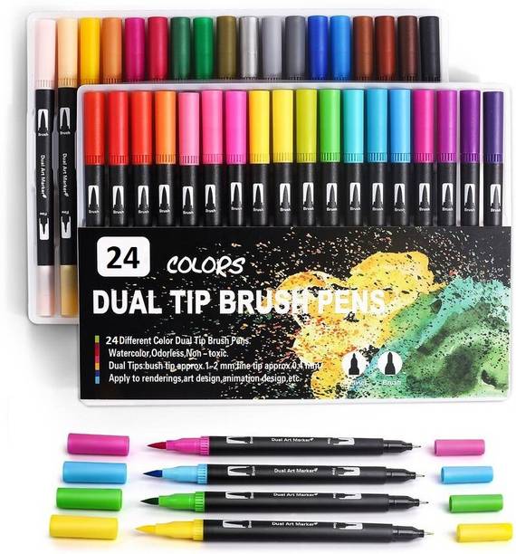 Corslet 24 Colors Dual Tip Brush Pens Art Markers, Watercolor Marker and Highlighters