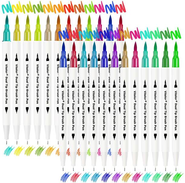 Qalam Kaari Dual Tip Brush Pens Art Markers Set, Fine And Brush Tip Colored Dual Tip Markers