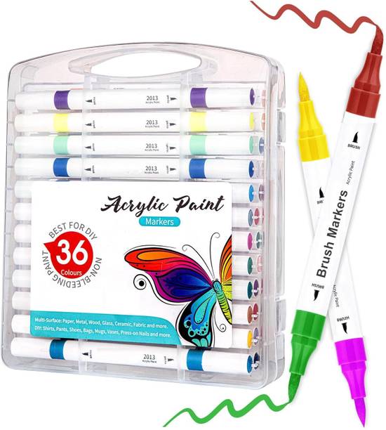 Harinder Dual Tip Acrylic Brush Markers Set for Kid&Adult-Art & Craft 36 Pen = 72 Shades