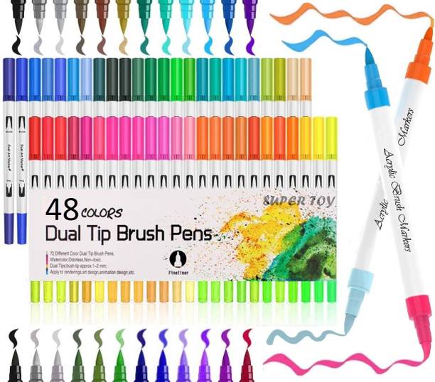 Harinder Dual Tip Acrylic Brush Marker Set for Kid & Adult-Art & Craft 48 Pen = 96 Shades