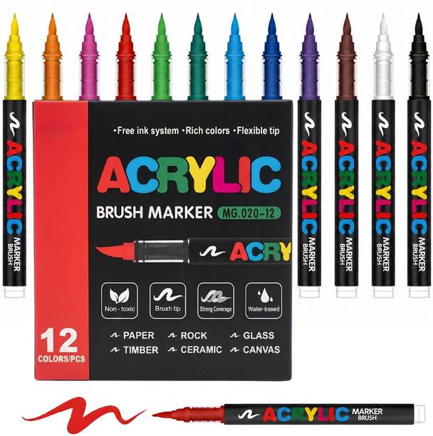 ALCANTARA Acrylic 12 Colours Multi-Surface Brush Marker Set s355