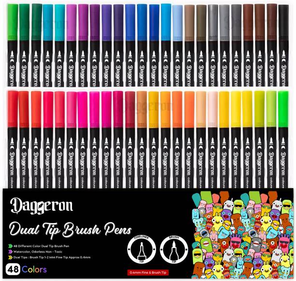 Daggeron Dual Markers Brush Pen, 48 Colored Markers, Fine Point and Brush Tip Art Markers