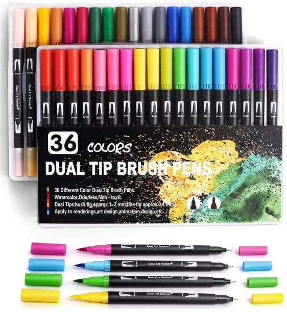 Soucolor Dual Tip Brush Pen Marker 36 Pcs, Colors Markers Pens For Kids and Adults