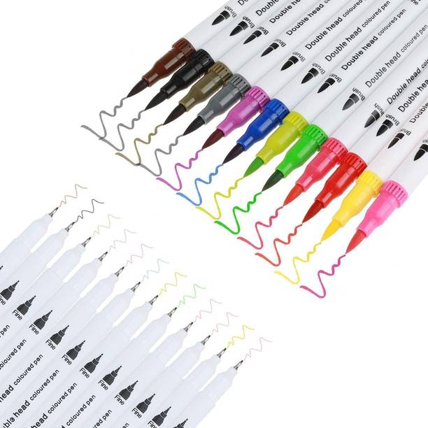 Daggeron Dual Markers Brush Pen, 12 Colored Markers, Fine Point and Brush Tip Art Markers