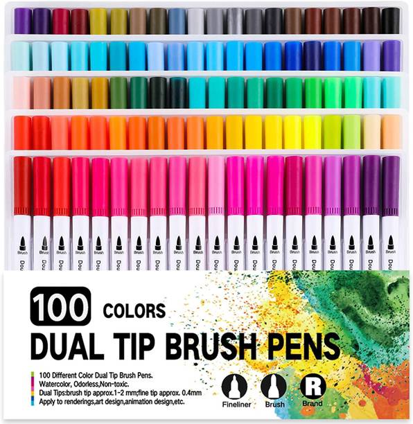 Levin 100 Colors Dual Tip Brush Pens Fineliners Art Markers, Watercolor Marker