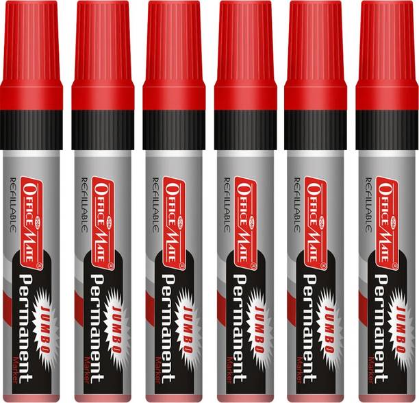 Soni Officemate Jumbo Refillable Permanent Marker (Red) - Pack of 6