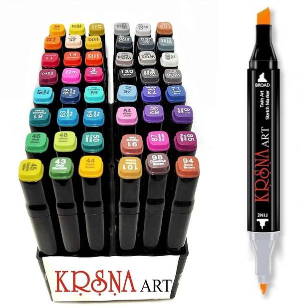 KRSNA ART Set of 48 Twin Headed Dual Tip Alcohol Based Markers (Chisel and Fine Brush) Markers for Coloring, Illustration, Manga, Impression, Good for Art Lovers and Artists