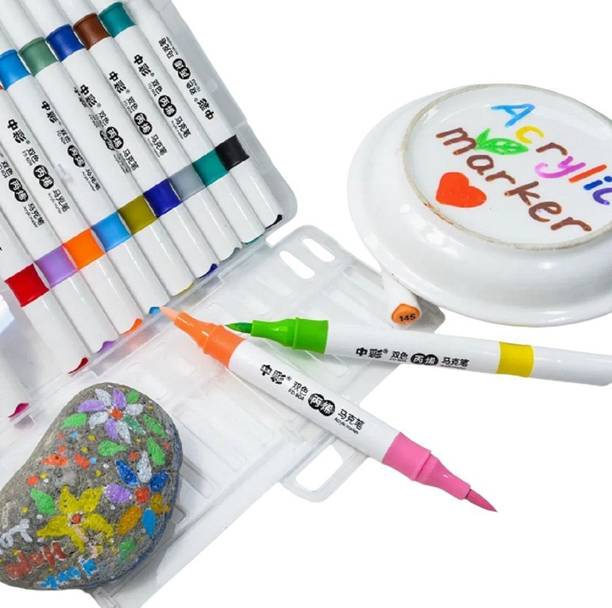 Super Toy 24 Color Shades Dual Tip Acrylic Brush Marker Pen Set for Kids and Adult