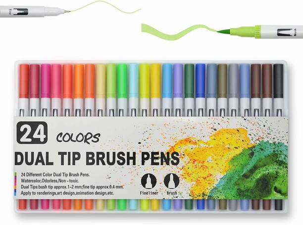 URBAN BOX 24 Colors Watercolor Brush Pens Dual Tip Art Marker Pens