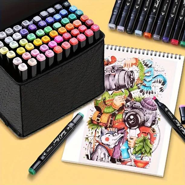 Dwiti Enterprise Dual Tip Permanent Art Markers Pen with Case for Drawing,Painting,Sketching