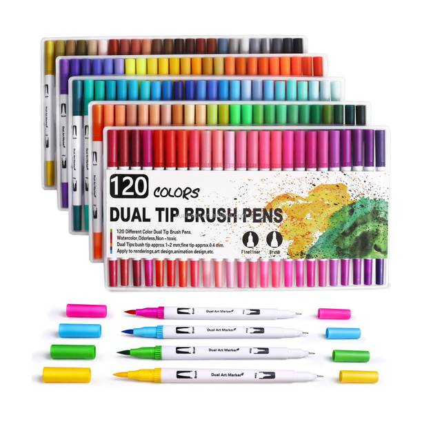 Levin 120 dual tip brush marker pen 0.4 fine nib