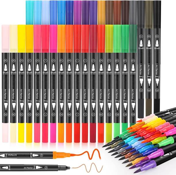 Super Toy Dual Tip Brush Marker Pens Set for Calligraphy, Coloring, Journaling, Art