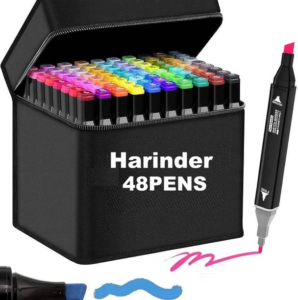 Harinder 48 Pc Dual Tip Highlighter & Marker Set for Drawing Sketching & Coloring Artists