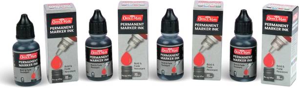 Soni Officemate Permanent Marker Refill Ink - Quick-Drying, Vibrant Colors- (Pack of 4) X 15ml- 60 ml Marker Refill