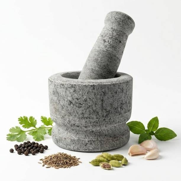 Cruzun Cruzun 3" inch Idikallu Okhli Spice Masher Stone Grinding Khalbatta Imam Stoneware Masher
