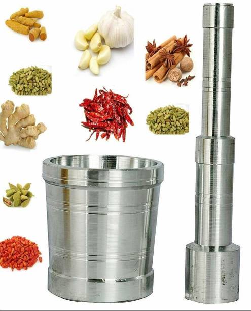 SOAINAM Mortar and Pestle Set/okhli and musal/Kitchen Masher/Masher/Khallad/khalbatta Aluminium Masher